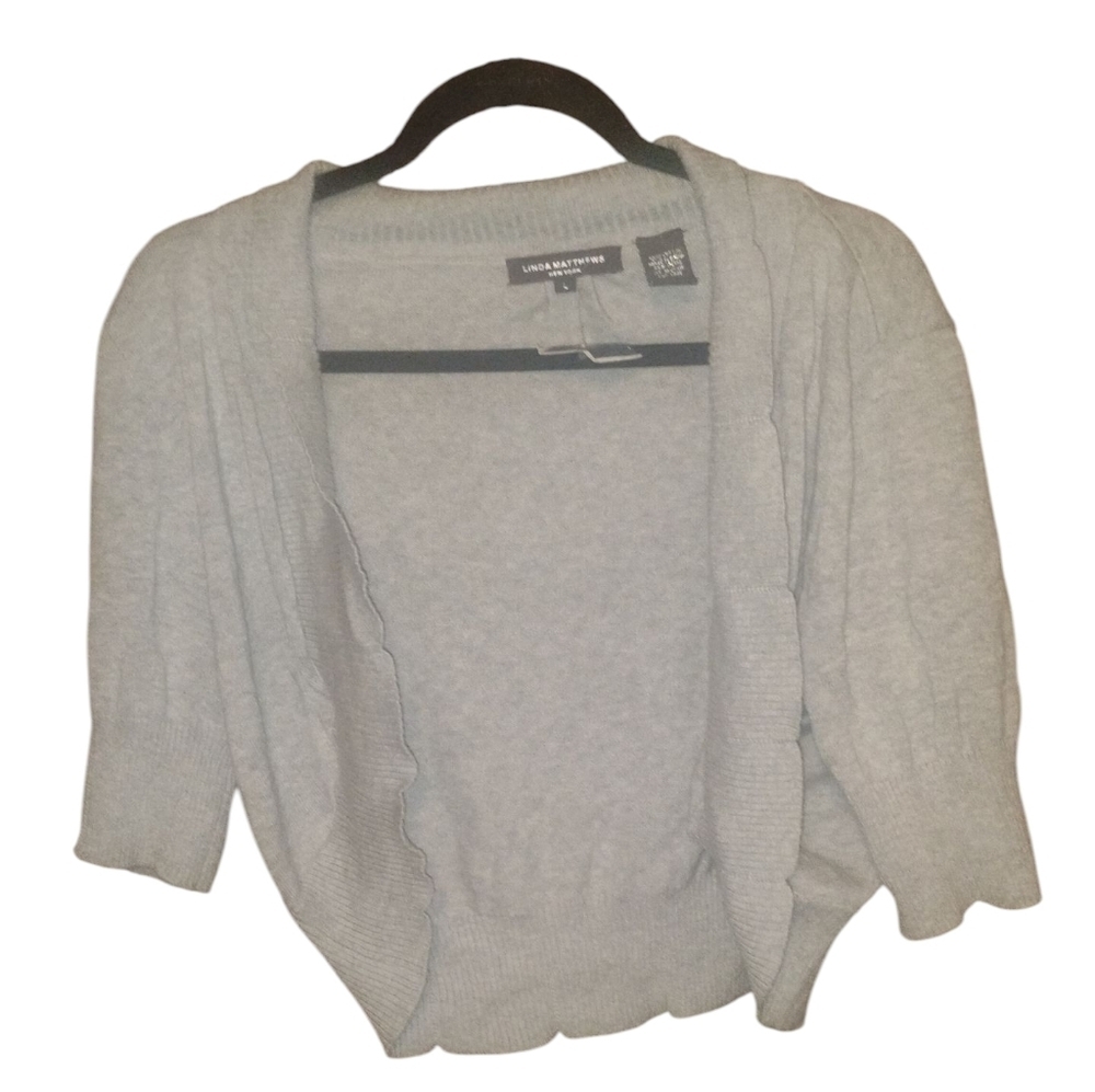 Linda Matthews Gray Cardigan Open Shrug Mini Sweater SZ L NWT
